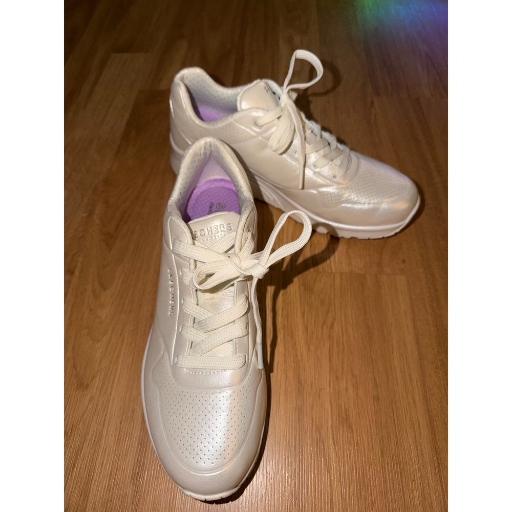 Skechers Los Angeles Uno Pearl Queen White Iridescent Sneakers Size 8.5